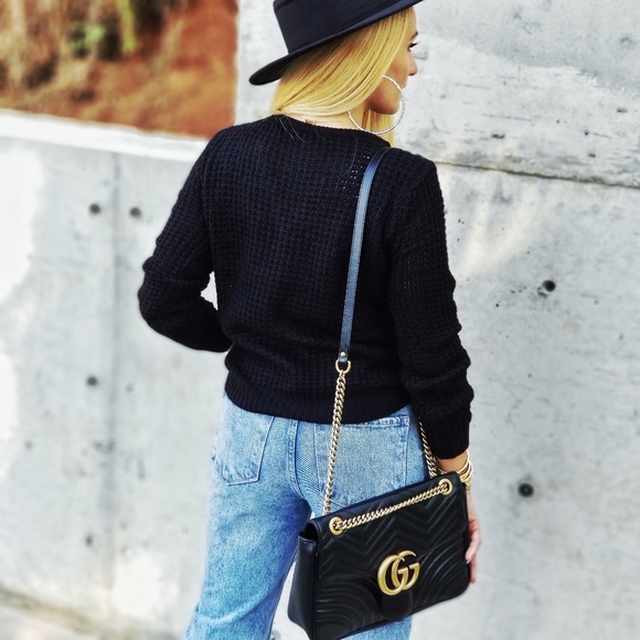 Black Waffle Sweater Top *Reversible - Picture 3 of 4